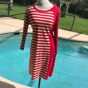 Red and tan stripes long sleeve dress Bordado